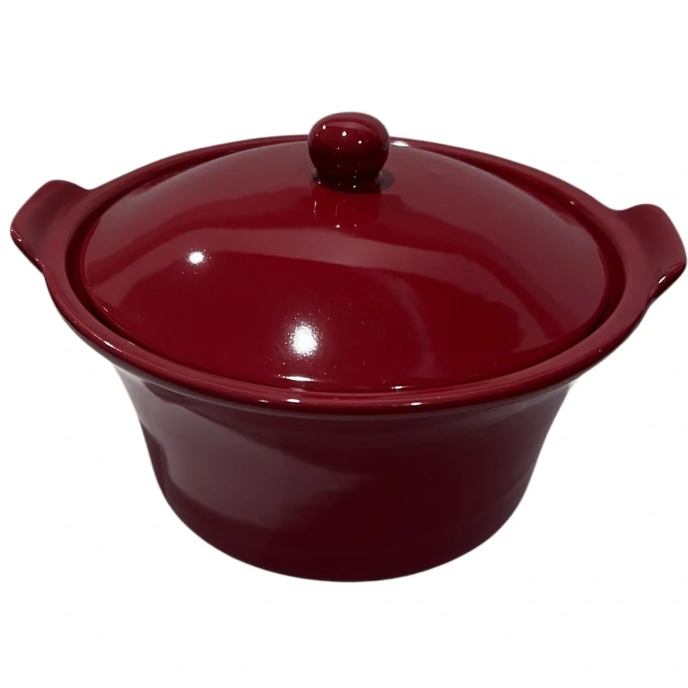 Red Ceramic Round Casserole Dish or Pot with Lid